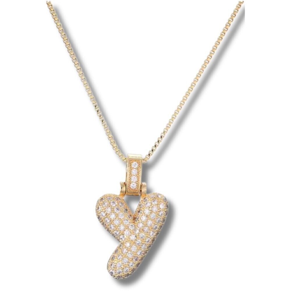 Pendant Letter "Y" Bubble Letter w/Chain Necklace